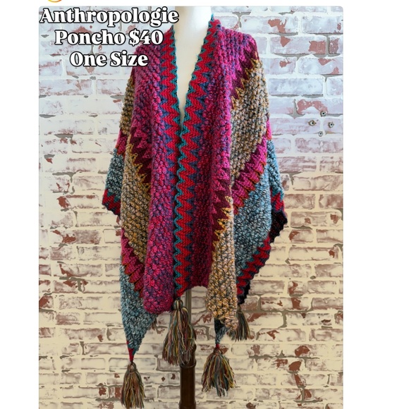 Anthropologie Multicolor Knit Boho Coastal Cowgirl Shawl Poncho ONE SIZE - Picture 1 of 6